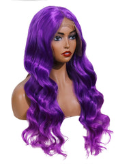 Synthetic Body Wave Hair 13x6 Lace Frontal Wig 22-24inch Purple Color Fiber Hair Wigs
