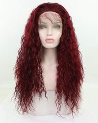 Synthetic Hair Long Loose Curly with Baby Hair Natural Hairline Heat Resistant Fiber Lace Wigs 24inch Red Color