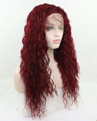 Synthetic Hair Long Loose Curly with Baby Hair Natural Hairline Heat Resistant Fiber Lace Wigs 24inch Red Color