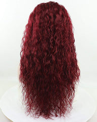 Synthetic Hair Long Loose Curly with Baby Hair Natural Hairline Heat Resistant Fiber Lace Wigs 24inch Red Color