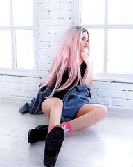 Long Straight Ombre Sweet Baby Pink Dark Roots Glueless Cosplay Heat Resistant Synthetic Wigs