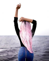 Long Straight Ombre Sweet Baby Pink Dark Roots Glueless Cosplay Heat Resistant Synthetic Wigs