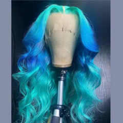 Long Ombre Blue Wigs T Lace Front Wigs Body Wave Synthetic Heat Safe Women Wigs
