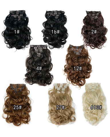 Clip In Synthetic Hair Extensions 8 Pieces 22inch Long Hairpiece Wavy Heat Resistant Hair
