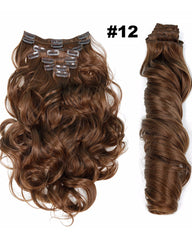 Clip In Synthetic Hair Extensions 8 Pieces 22inch Long Hairpiece Wavy Heat Resistant Hair