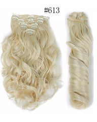 Clip In Synthetic Hair Extensions 8 Pieces 22inch Long Hairpiece Wavy Heat Resistant Hair
